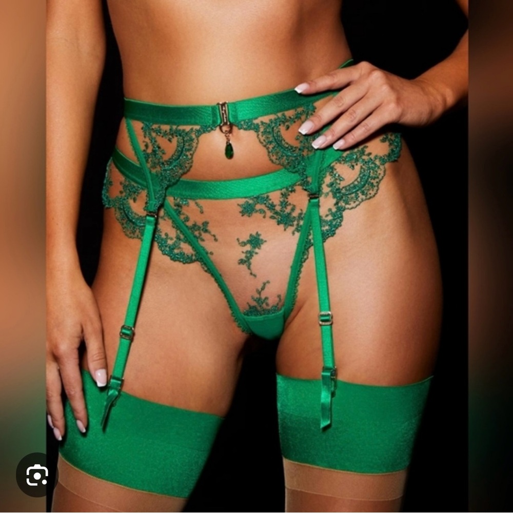 Honey Birdette Green Lace garter